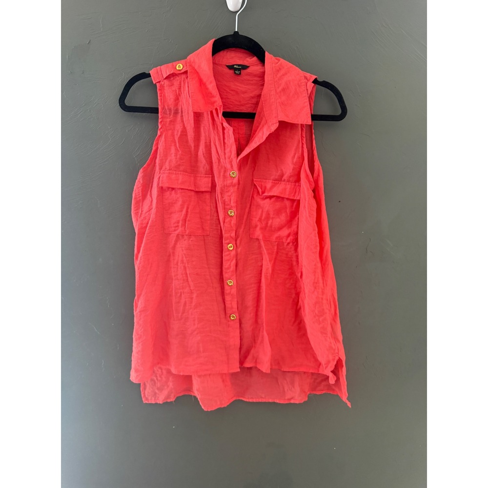 Milano Womens Sleeveless Button Down Shirt Coral Pink Size L‎ Lightweight Summer